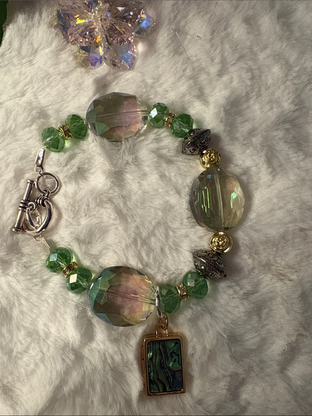 ME Makeover Essentials Green Crystal Bracelet with Abalone Charm